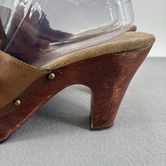 Vintage Y2K 90s Chunky Xhilaration Platform Brown Leather Mule Clogs Heel Sz 10 - Picture 4 of 16